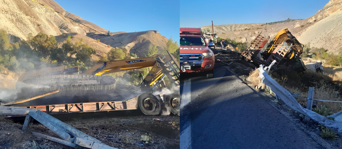TIR şarampole uçup yandı
